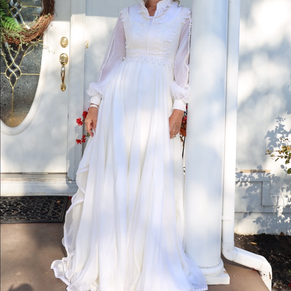 Vtg Wedding Dress Boho Hippy Balloon Long Sleeve